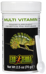Exo Terra polvo multivitamínico en envase, apoya crecimiento saludable.