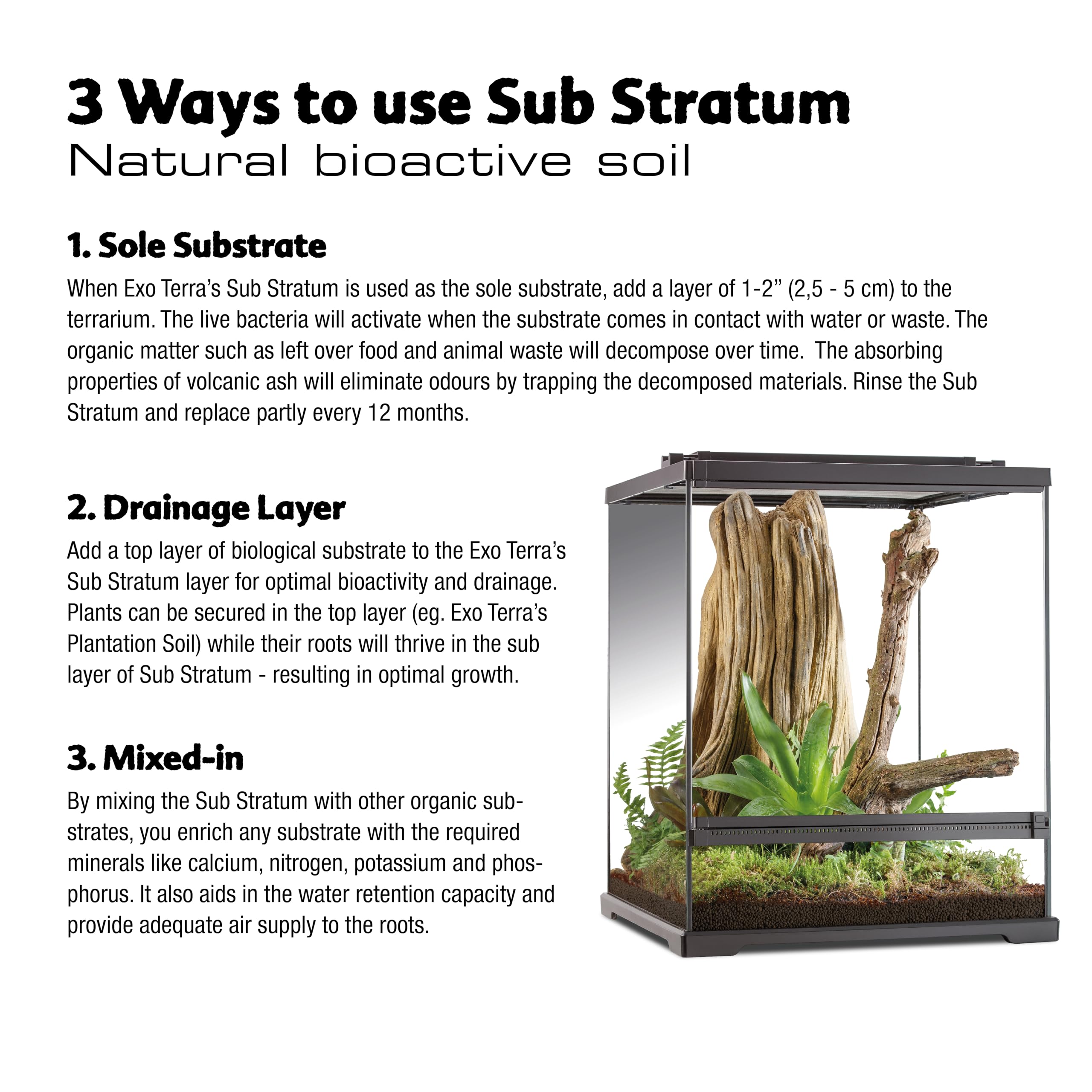Exo Terra Sub Stratum para terrarios plantados con vegetación.