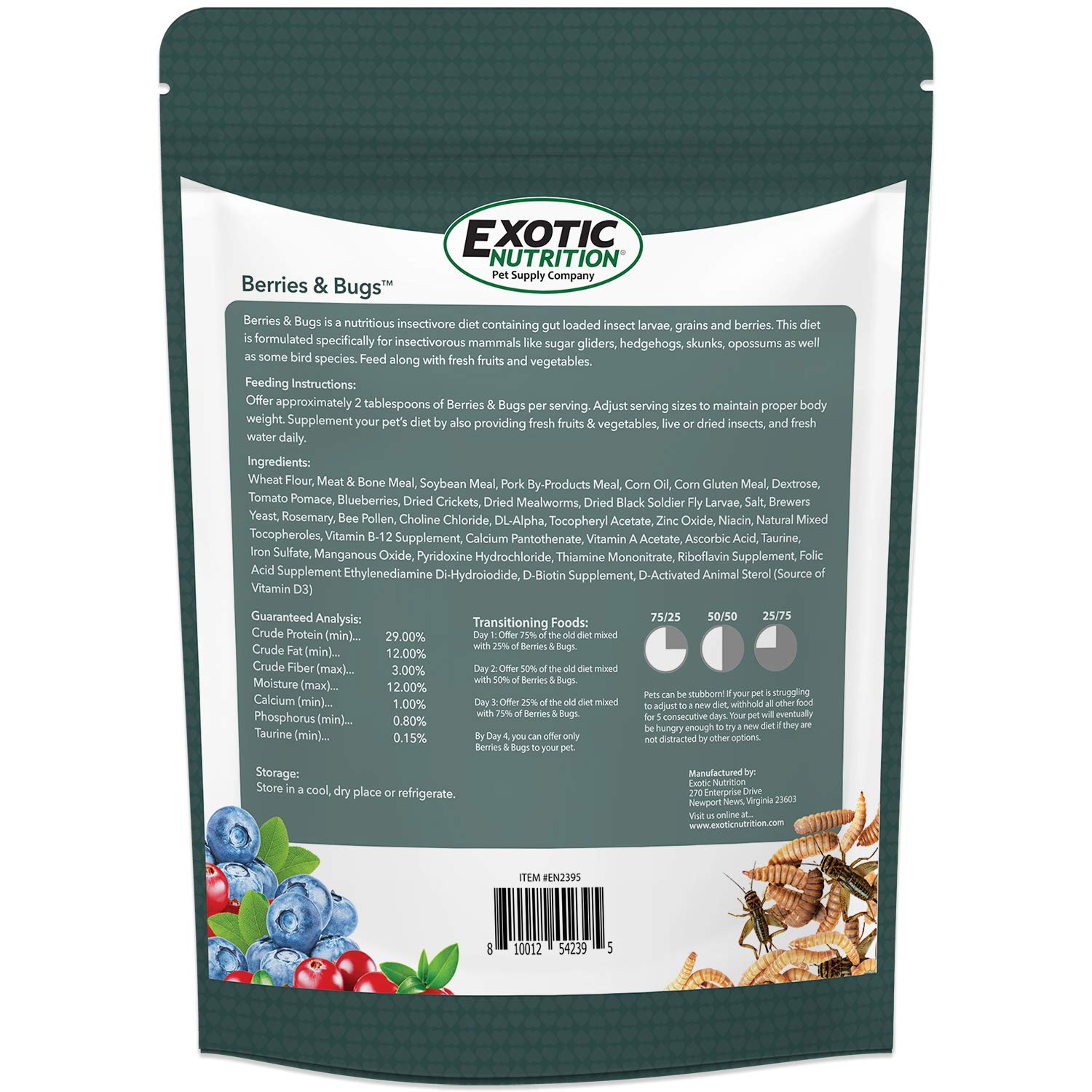 Exotic Nutrition Baies et Insectes – portion quotidienne recommandée pour un apport équilibré.