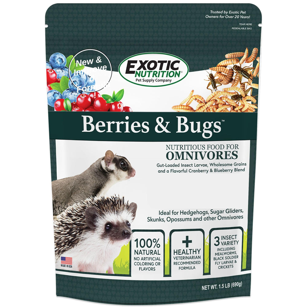 Exotic Nutrition Baies et Insectes – sachet refermable pour une conservation facile.