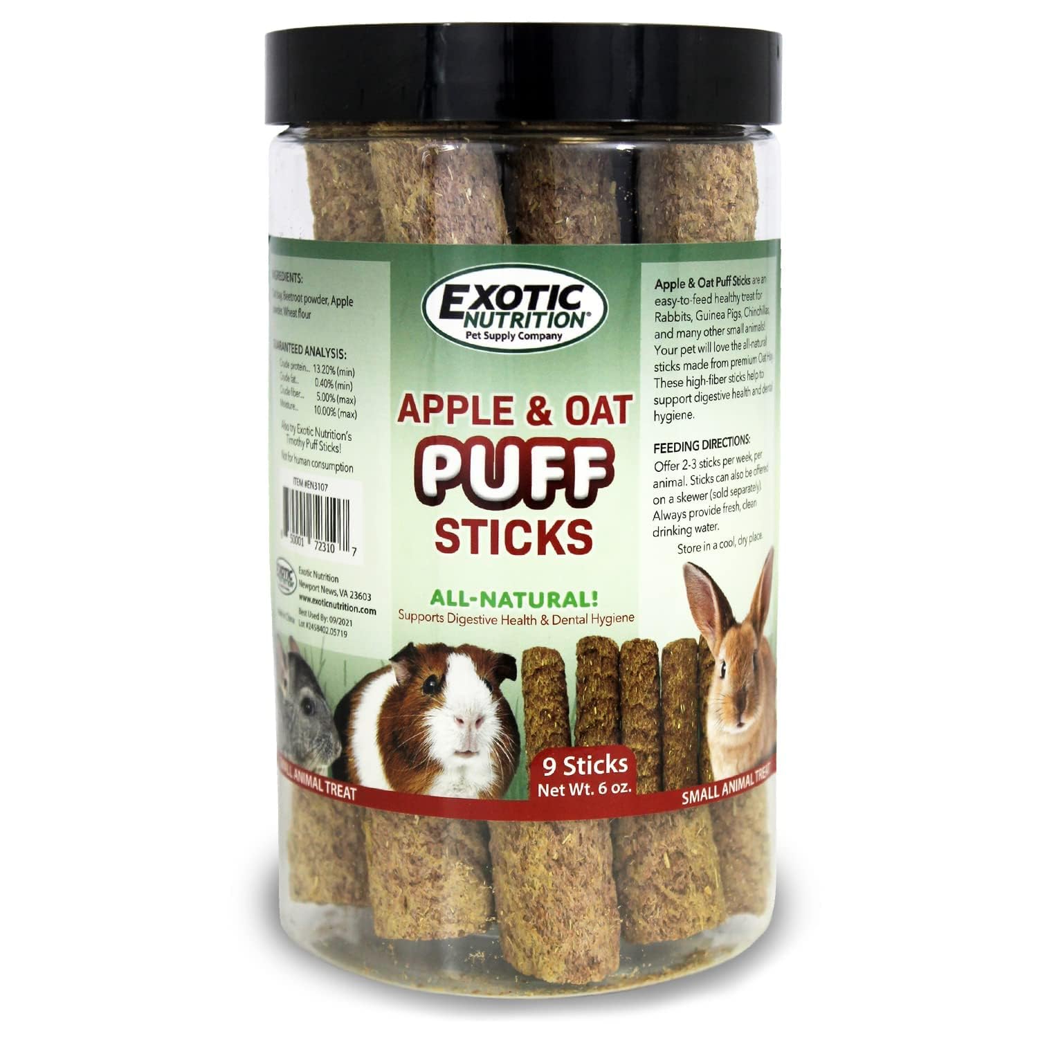 Exotic Nutrition Bastones Manzana Avena: textura natural para masticar y apoyo digestivo.