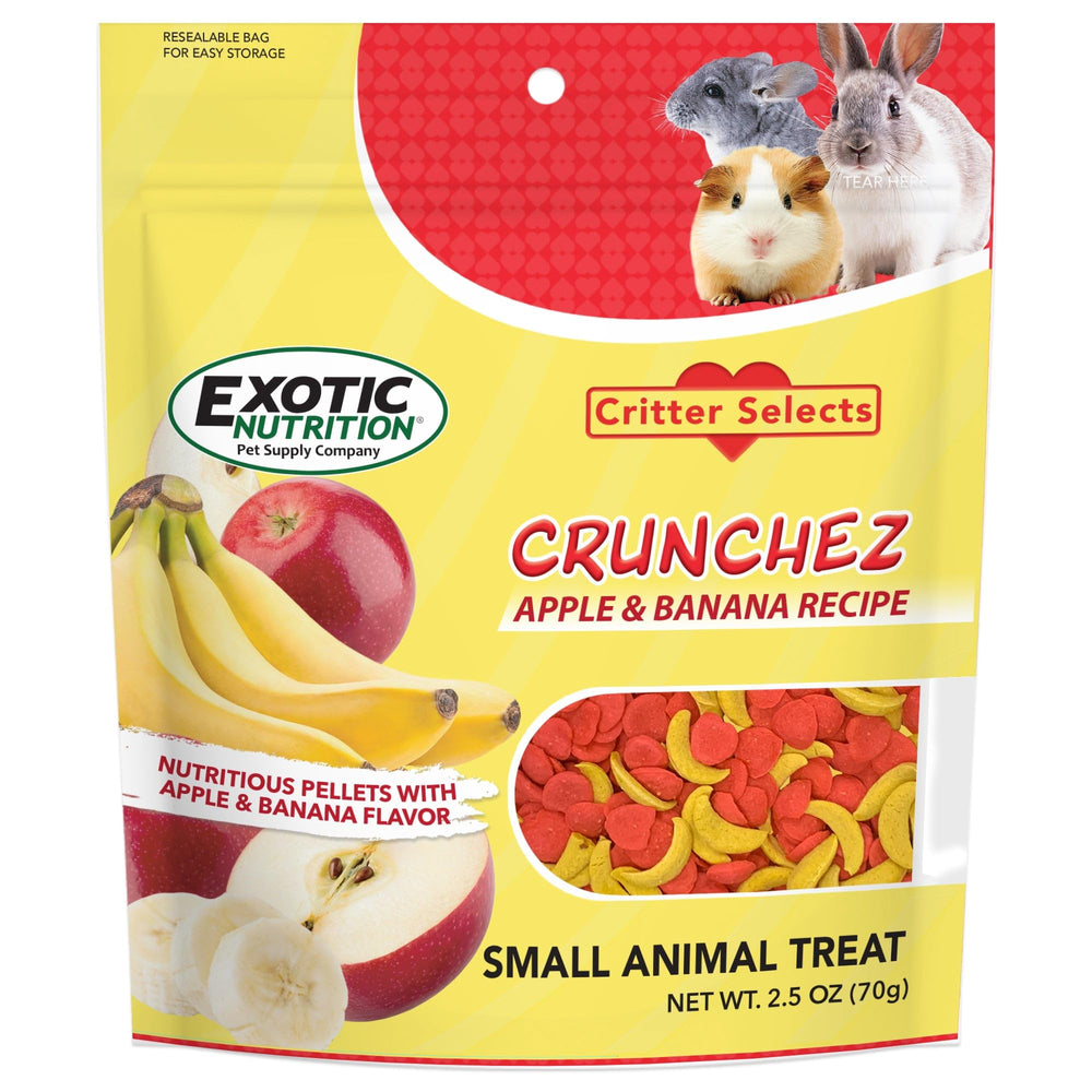 Exotic Nutrition Crunchez bocaditos crujientes de manzana y plátano para forraje y variedad.