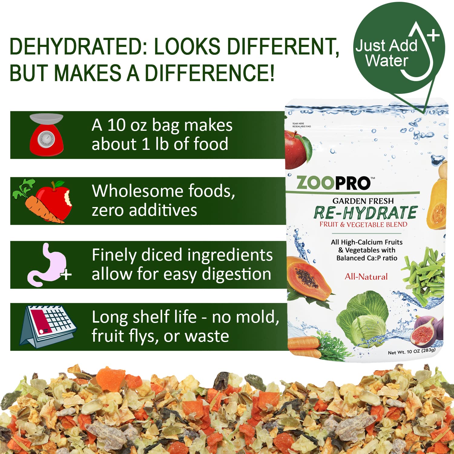 Garden Fresh Re-Hydrate, sirve seco como snack crujiente.