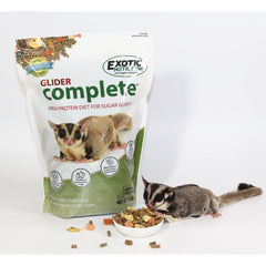 Exotic Nutrition Glider Complete con trocitos de fruta real para variedad en cada comida.