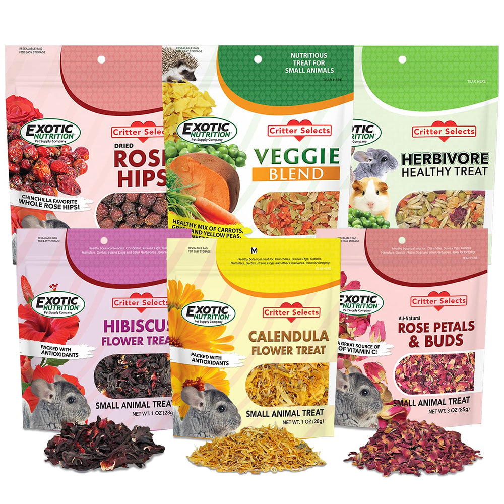 Exotic Nutrition Bocaditos para herbívoros, variedad conjunto para mascotas herbívoras, estímulo sensorial