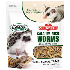 Exotic Nutrition larvas mosca soldado negro secadas, fuente natural de proteína y calcio para mascotas.