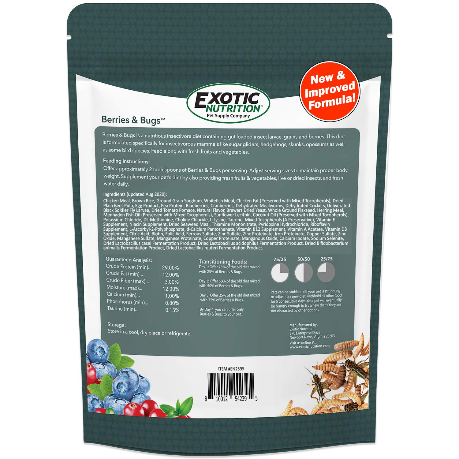 Exotic Nutrition mezcla completa: dieta versátil para insectívoros y aves insectívoras.