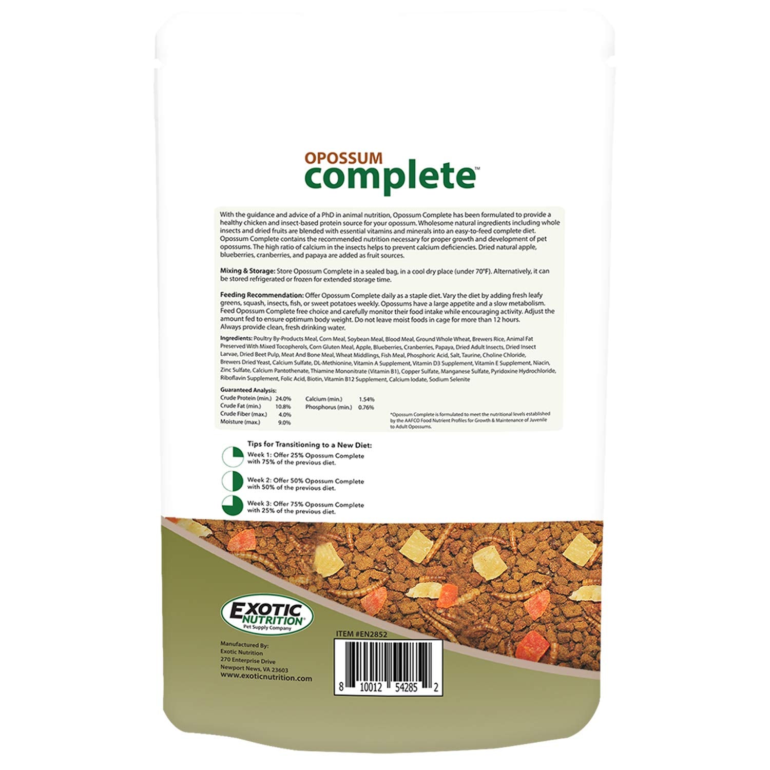 Exotic Nutrition Opossum Complete – protéines d’insectes naturelles soutenant le développement.
