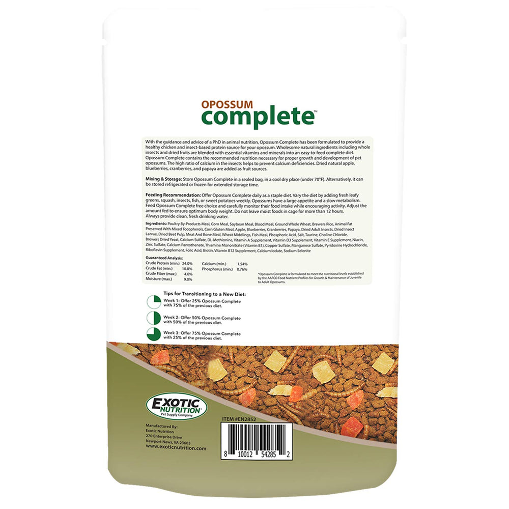 Exotic Nutrition Opossum Complete – protéines d’insectes naturelles soutenant le développement.