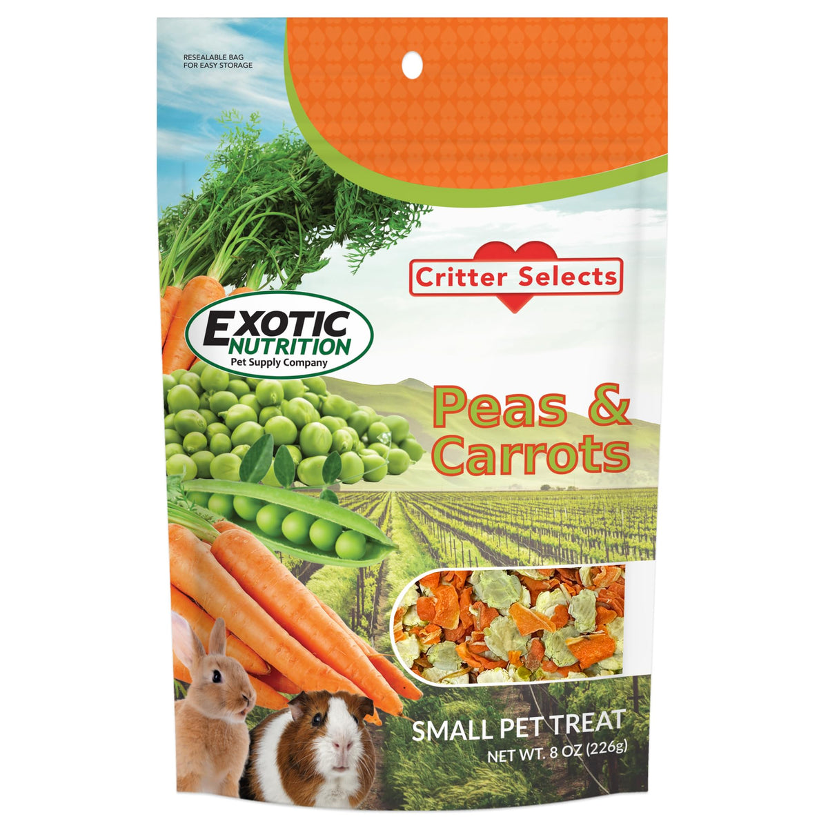 Exotic Nutrition Guisantes y Zanahorias en empaque 8 oz, snack nutritivo para mascotas herbívoras