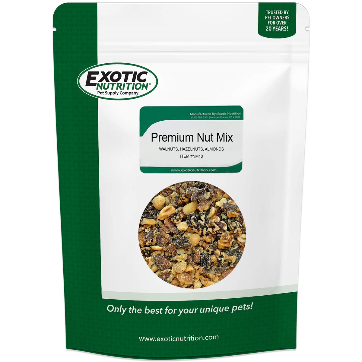 Exotic Nutrition Premium Nut Mix en bolsa con frutos secos crudos sin sal para mascotas
