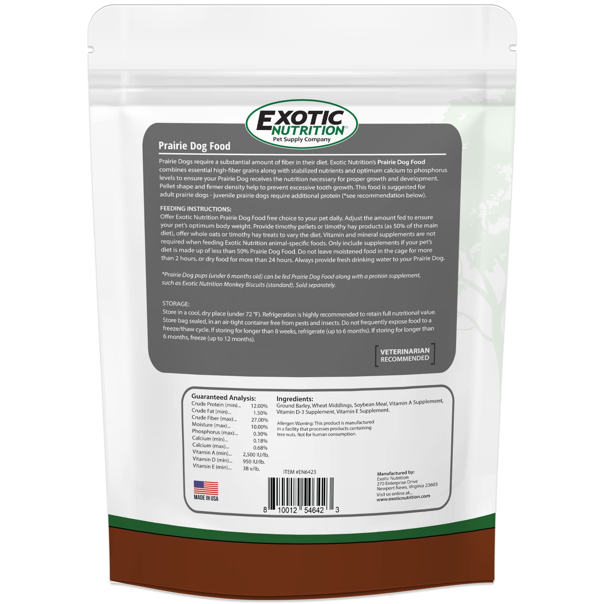 Fórmula sin colorantes ni sabores artificiales, Exotic Nutrition para perros de la pradera.