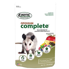Exotic Nutrition Opossum Complete: gránulos para dieta balanceada de zarigüeyas.