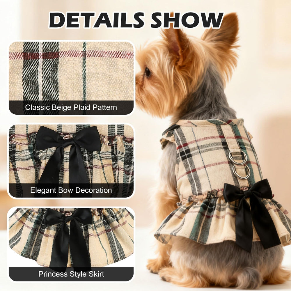 EXPAWLORER arnés para perro talla S con diseño de cuadros beige y ajuste seguro.