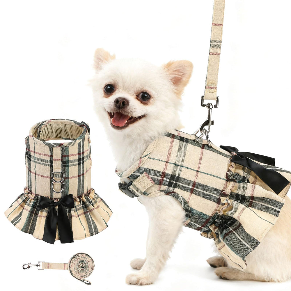 EXPAWLORER arnés para perro talla XS con cuadros beige, ajuste cómodo para paseos diarios.