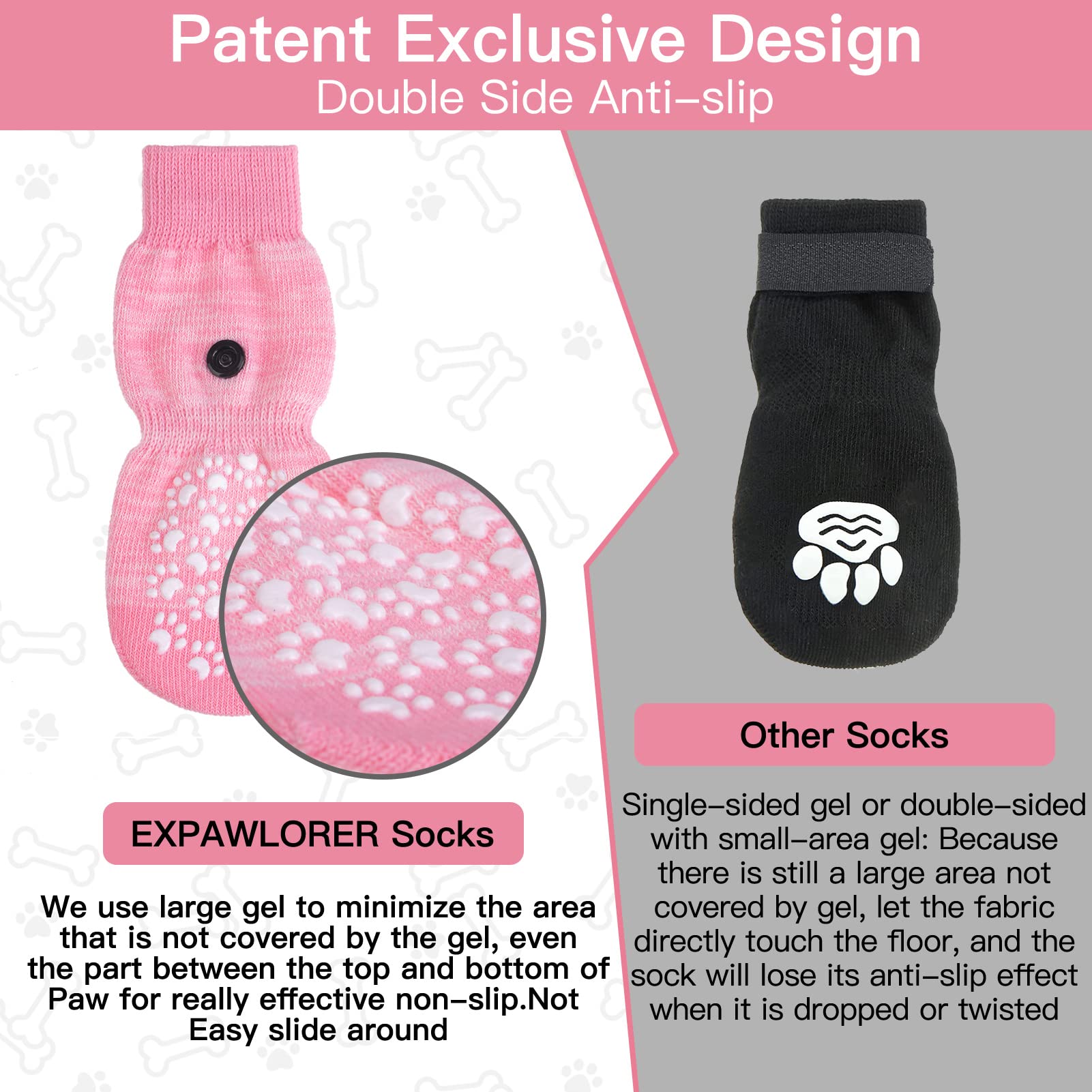 EXPAWLORER calcetines antideslizantes, patitas sobre suelo de madera con buen agarre