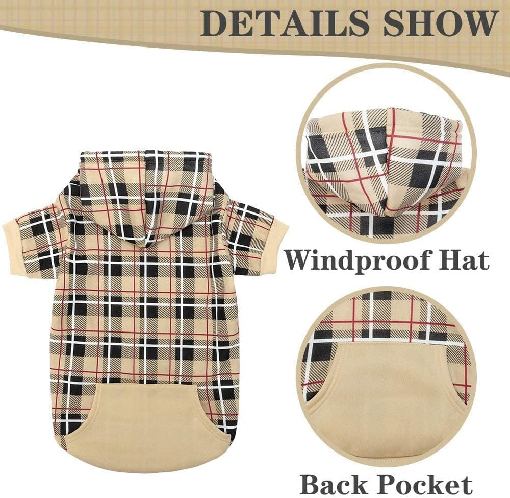 EXPAWLORER Plaid Dog Hoodie detalle de tartán clásico para estética británica