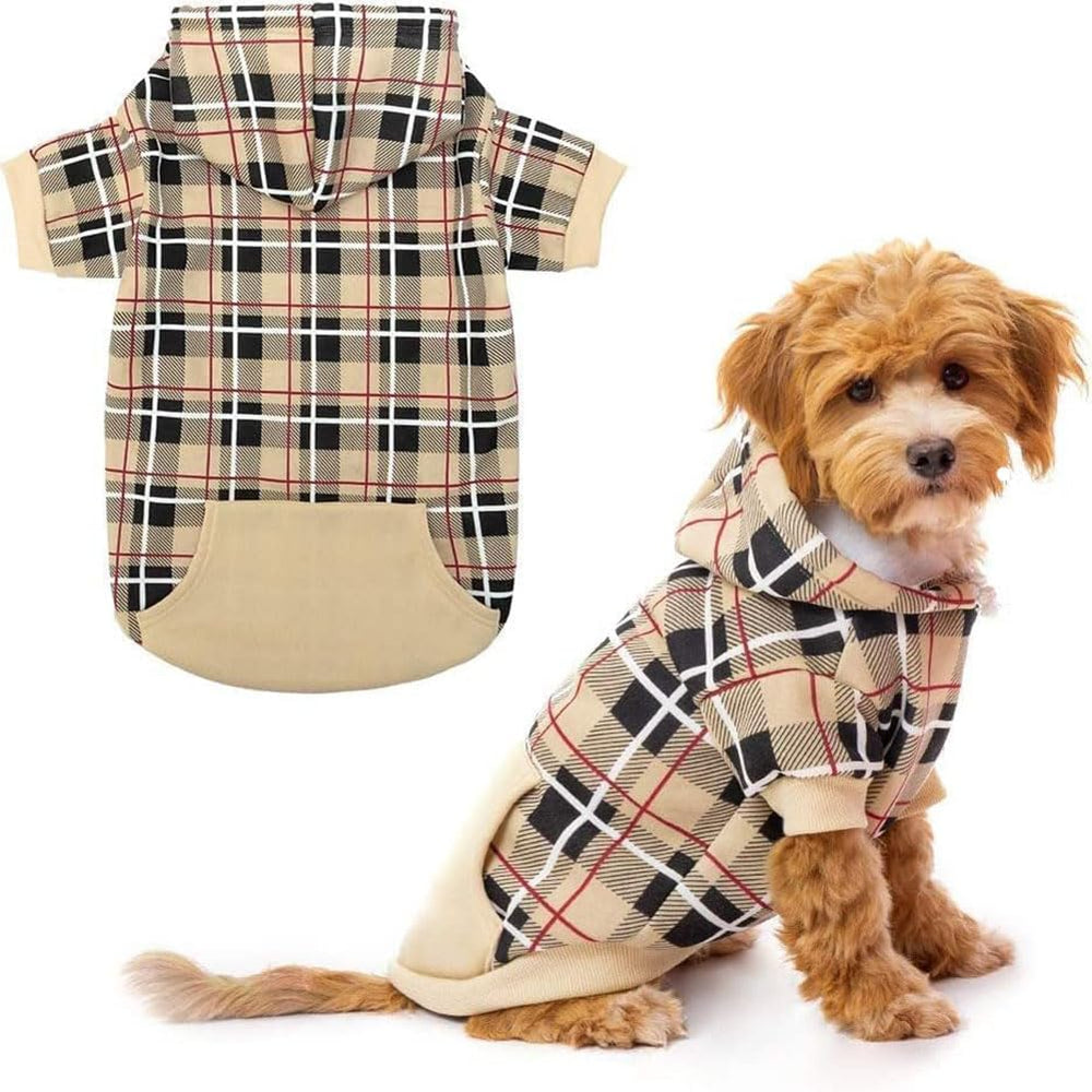 EXPAWLORER Plaid Dog Hoodie vista frontal para paseos con estilo y comodidad
