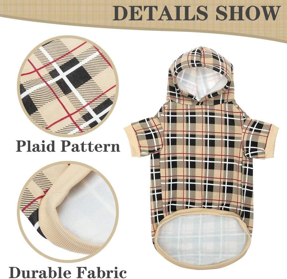 EXPAWLORER Plaid Dog Hoodie orificio para correa para salidas seguras