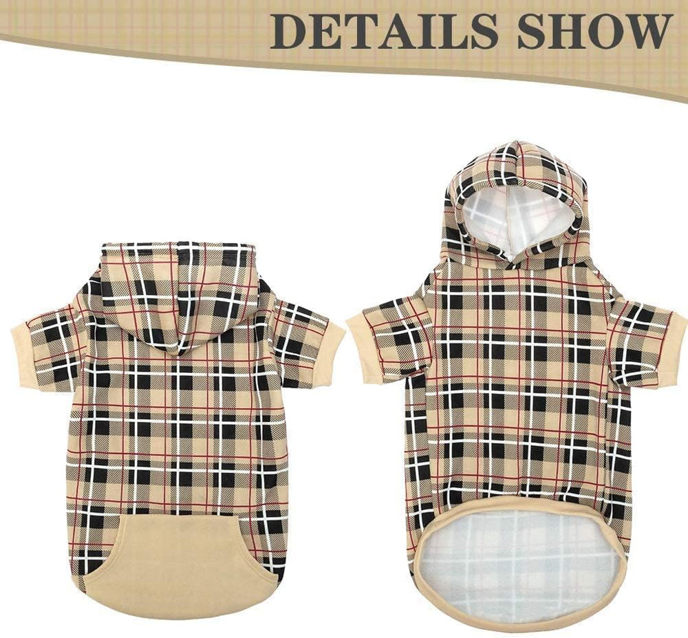 EXPAWLORER Plaid Dog Hoodie textura suave interior para confort diario