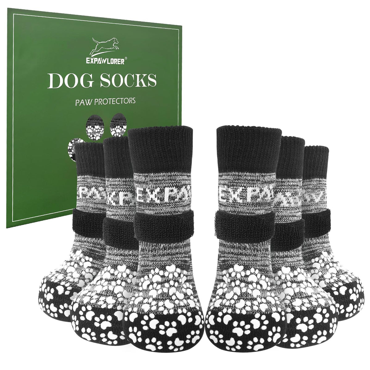 EXPAWLORER calcetines para perros en empaque, ideal para comenzar a usar en casa.