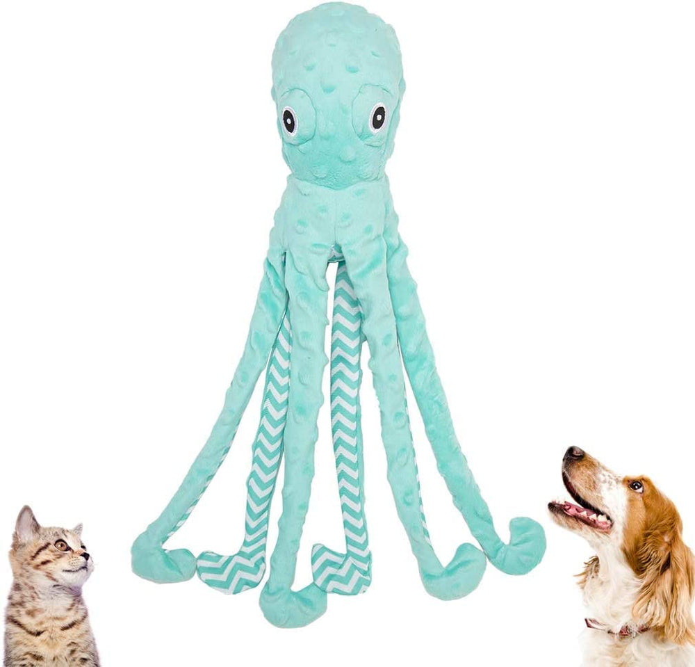 EXPAWLORER pulpo-juguete-perro interactivo con cabeza sonajero para estimulación del juego.