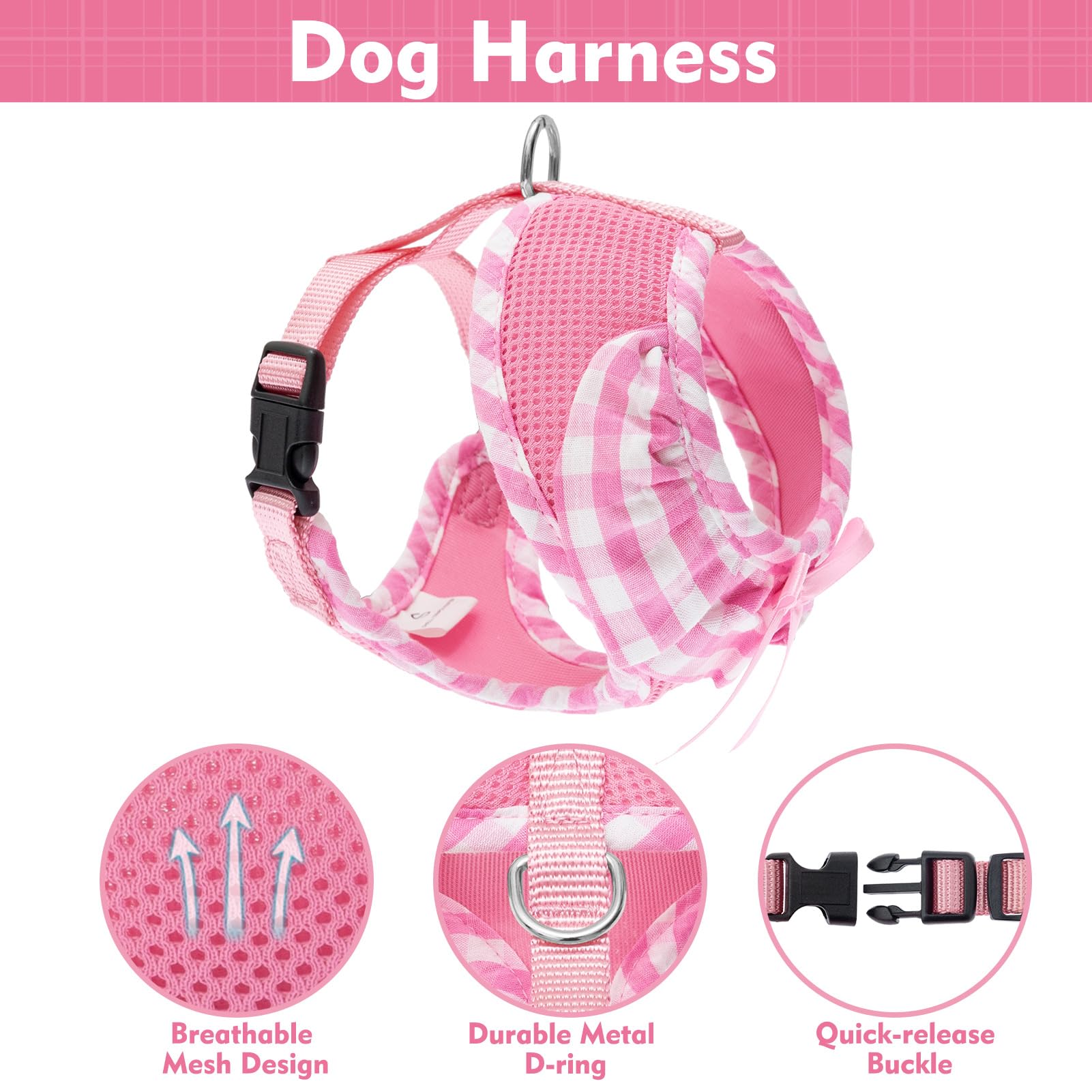 EXPAWLORER arnés rosa con diseño de cuadros, ideal para paseos diarios.