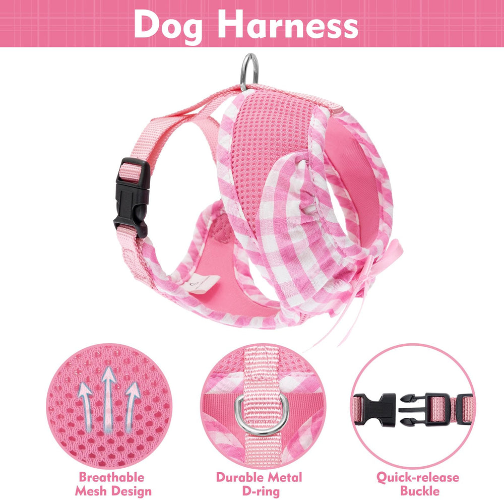 EXPAWLORER arnés rosa con diseño de cuadros, ideal para paseos diarios.