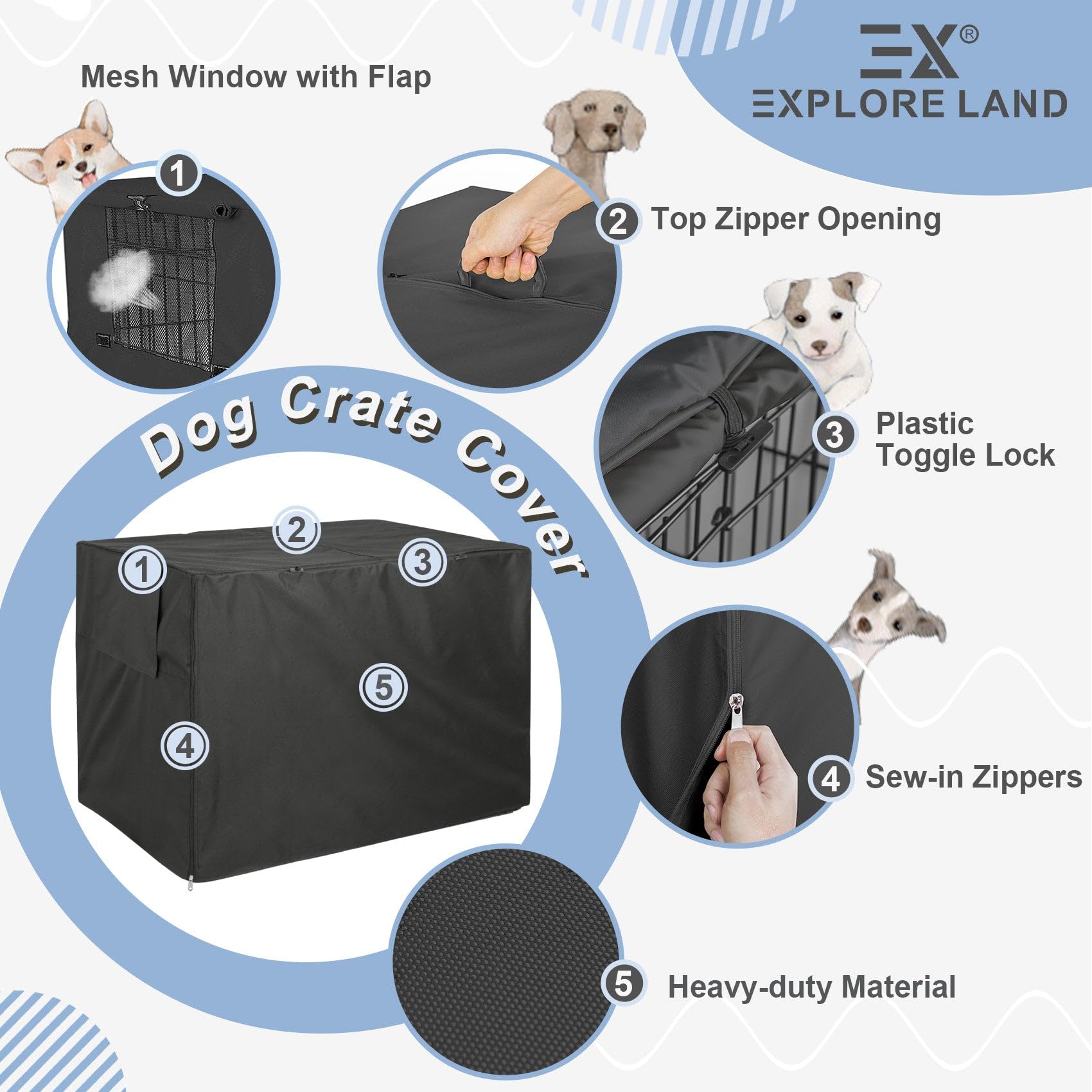 Explore Land cobertor jaula para perros, tejido Oxford resistente para uso diario