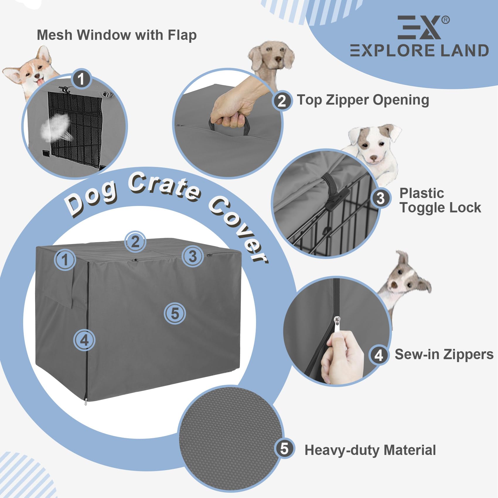 Explore Land funda jaula para perro, cierre superior, fácil transporte.