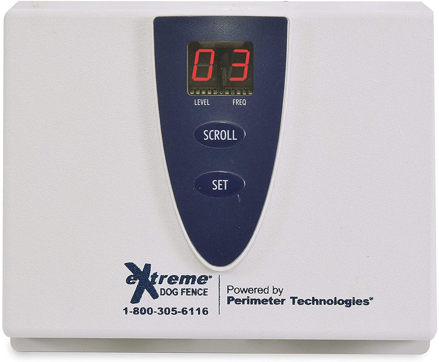 Extreme Dog Fence transmisor digital compacto para instalación rápida.