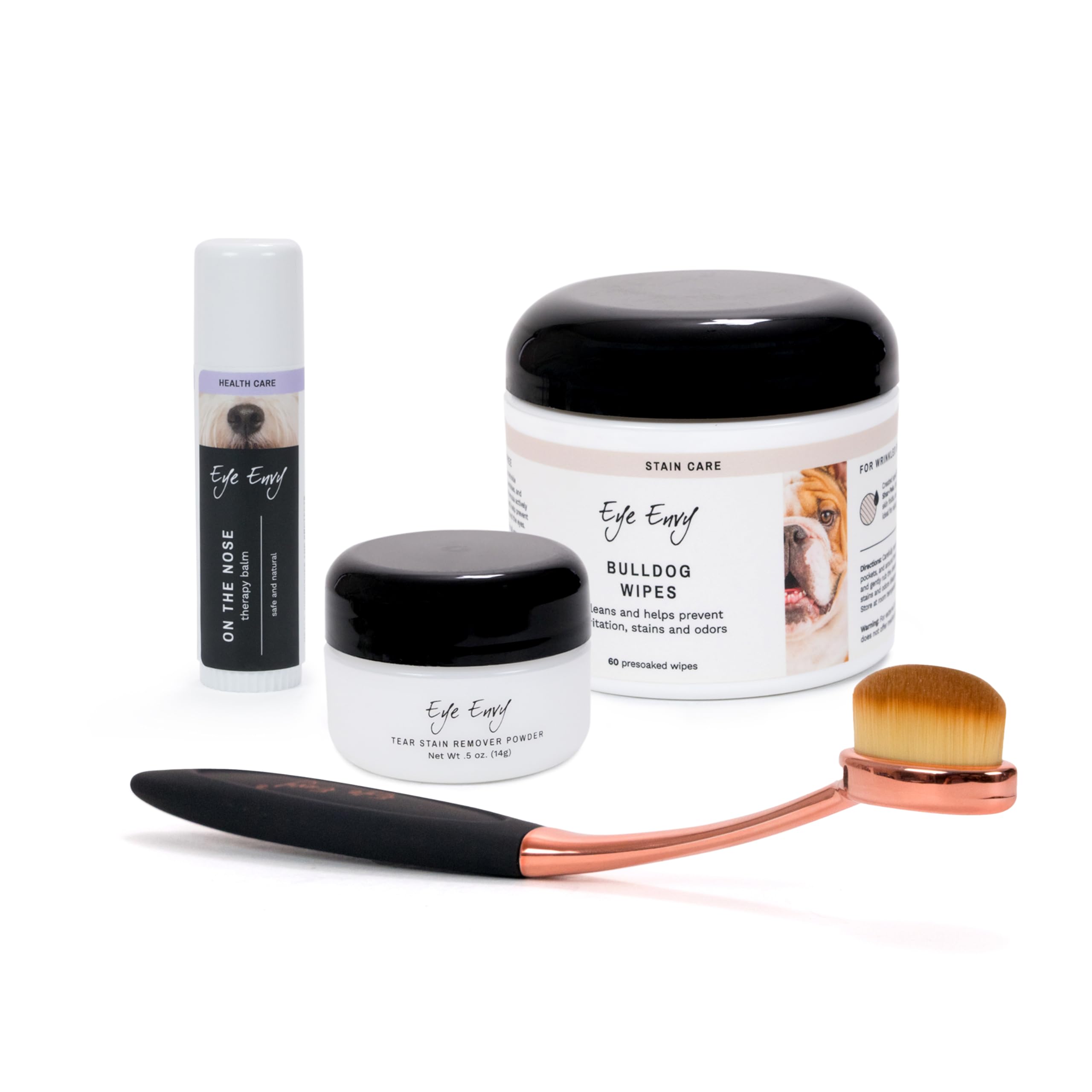 Kit de Eye Envy completo para el cuidado diario de bulldogs.