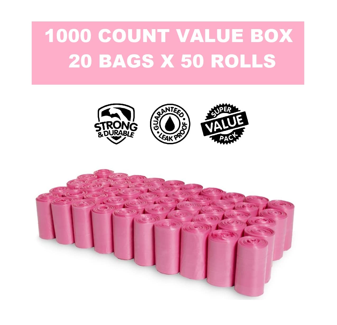 50 rollos de bolsas rosadas para caminatas limpias