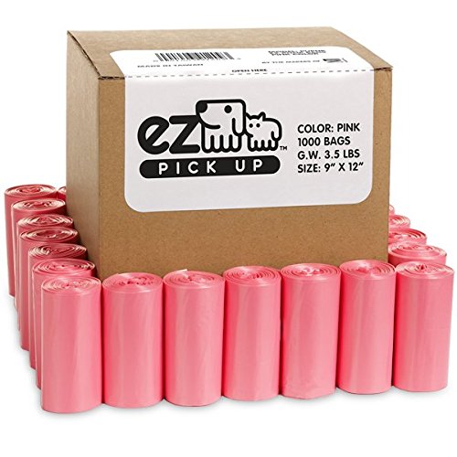 Bolsas rosadas EZ PICK UP para heces de perro, tamaño 9x12 pulgadas