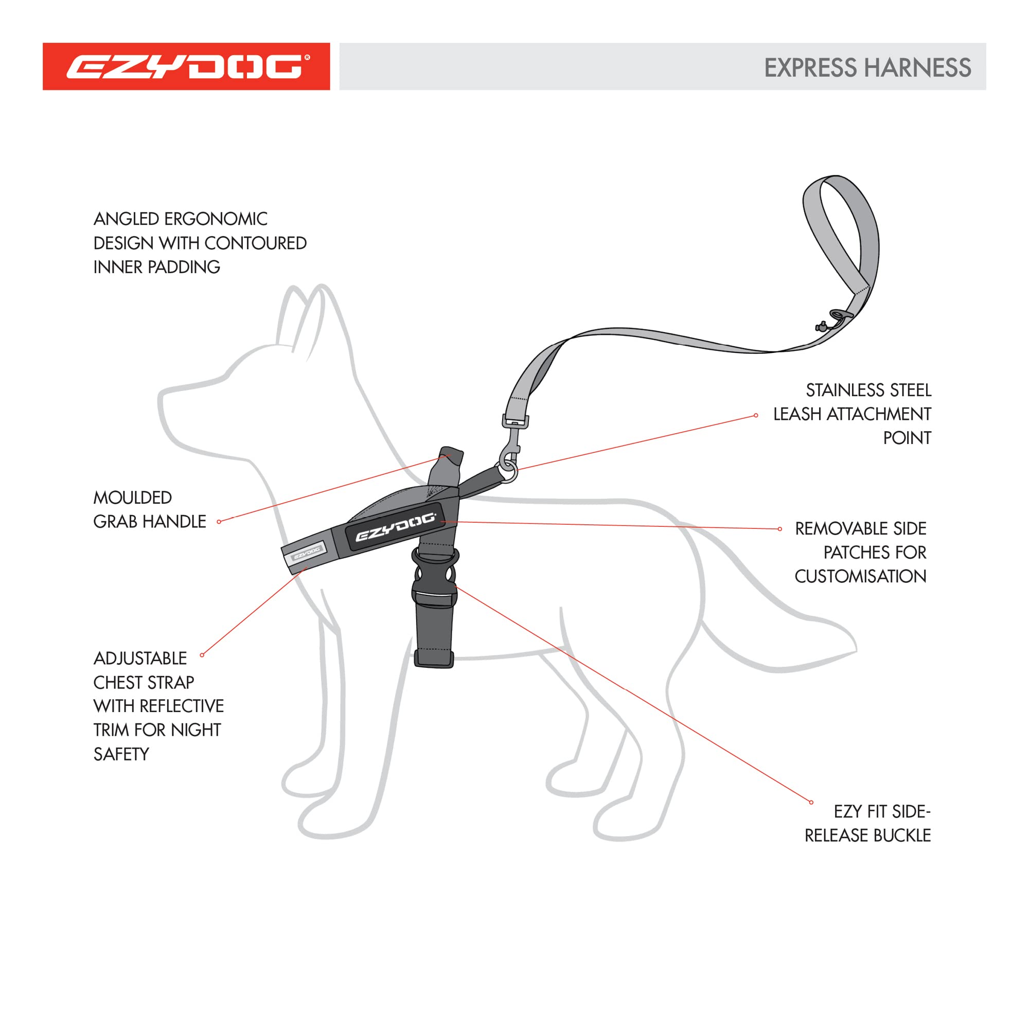 Arnés tamaño XL del EzyDog Express para perros grandes
