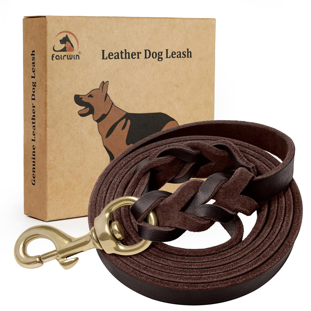 Fairwin correa de cuero trenzado 6 pies para perros, paseos suaves