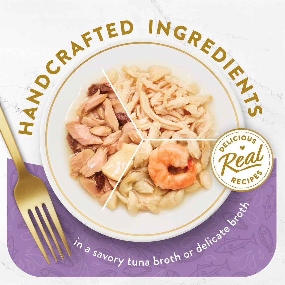 Fancy Feast aperitivos sin granos con atún skipjack, complemento para comida húmeda.