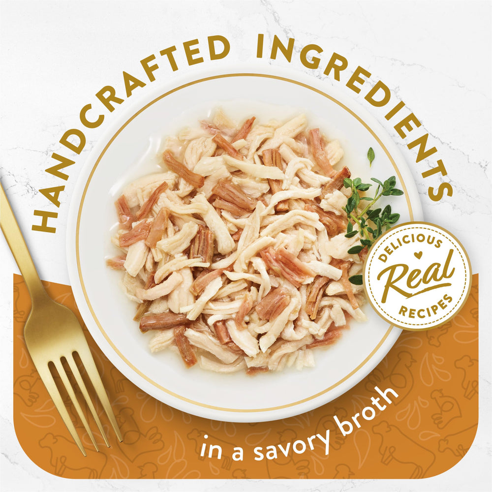 Purina Fancy Feast Appetizers broth texture highlighting a cat-safe topper with silky broth and tender bites