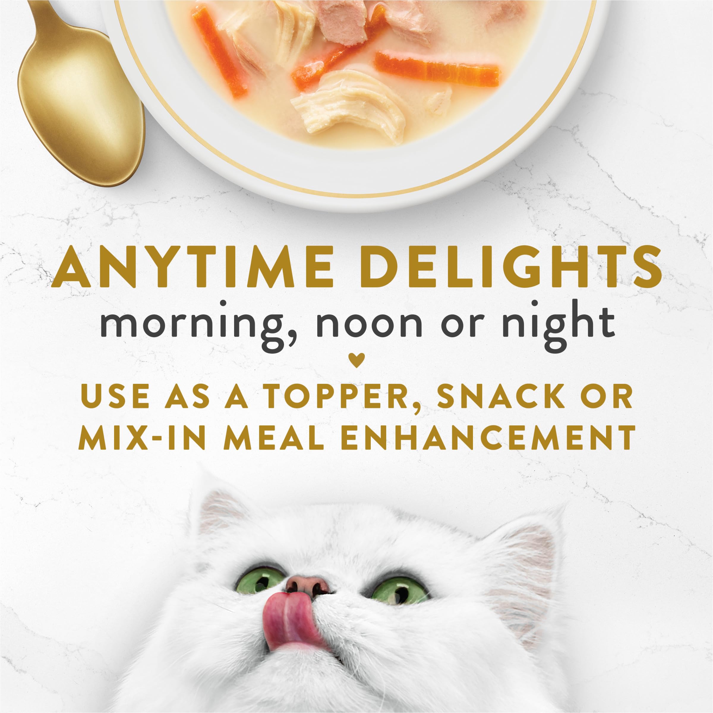 Fancy Feast Broths creamy broth close-up; premium texture to drizzle over regular meals.