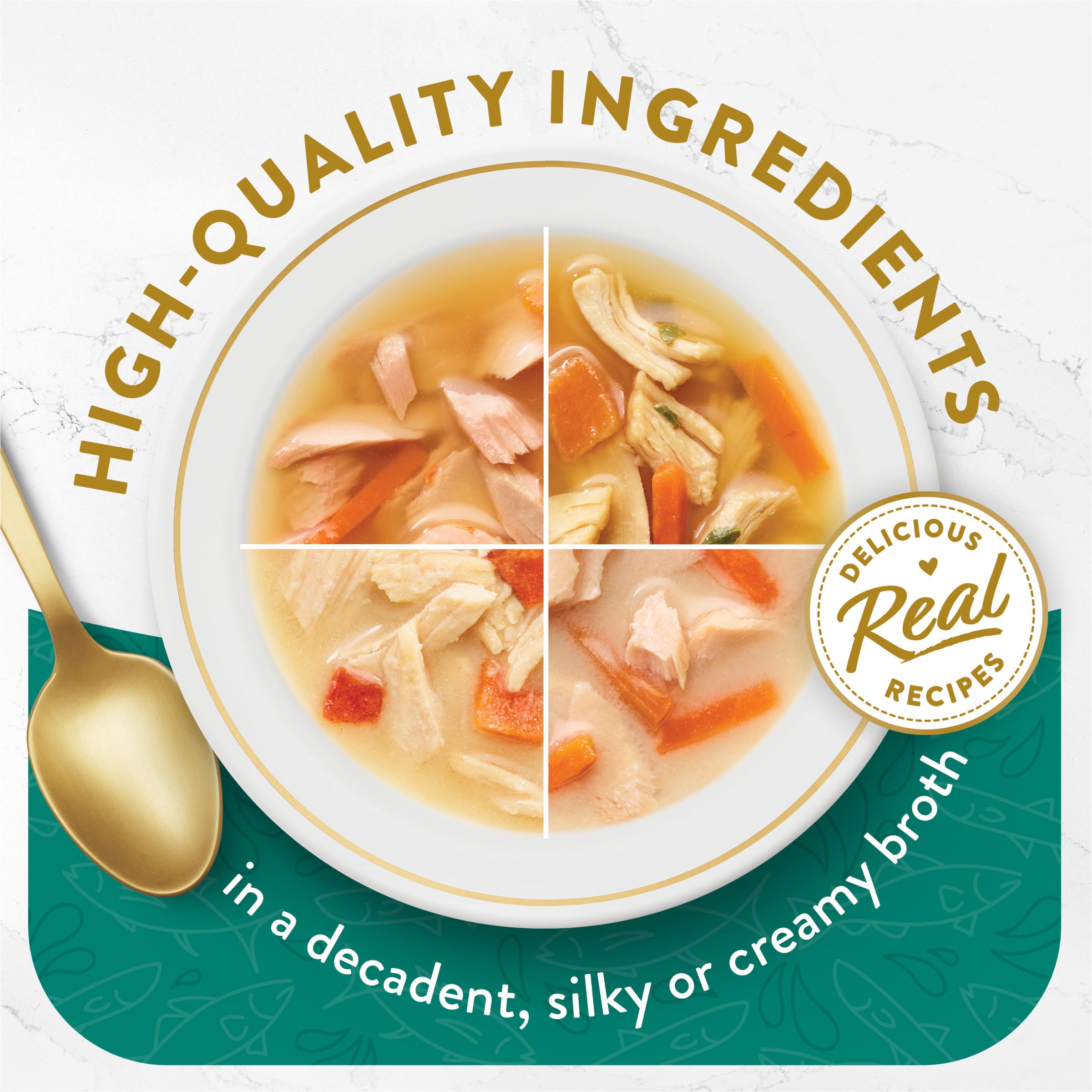 Fancy Feast Broths: ingredientes reconocibles en textura cremosa para añadir hidratación y variedad