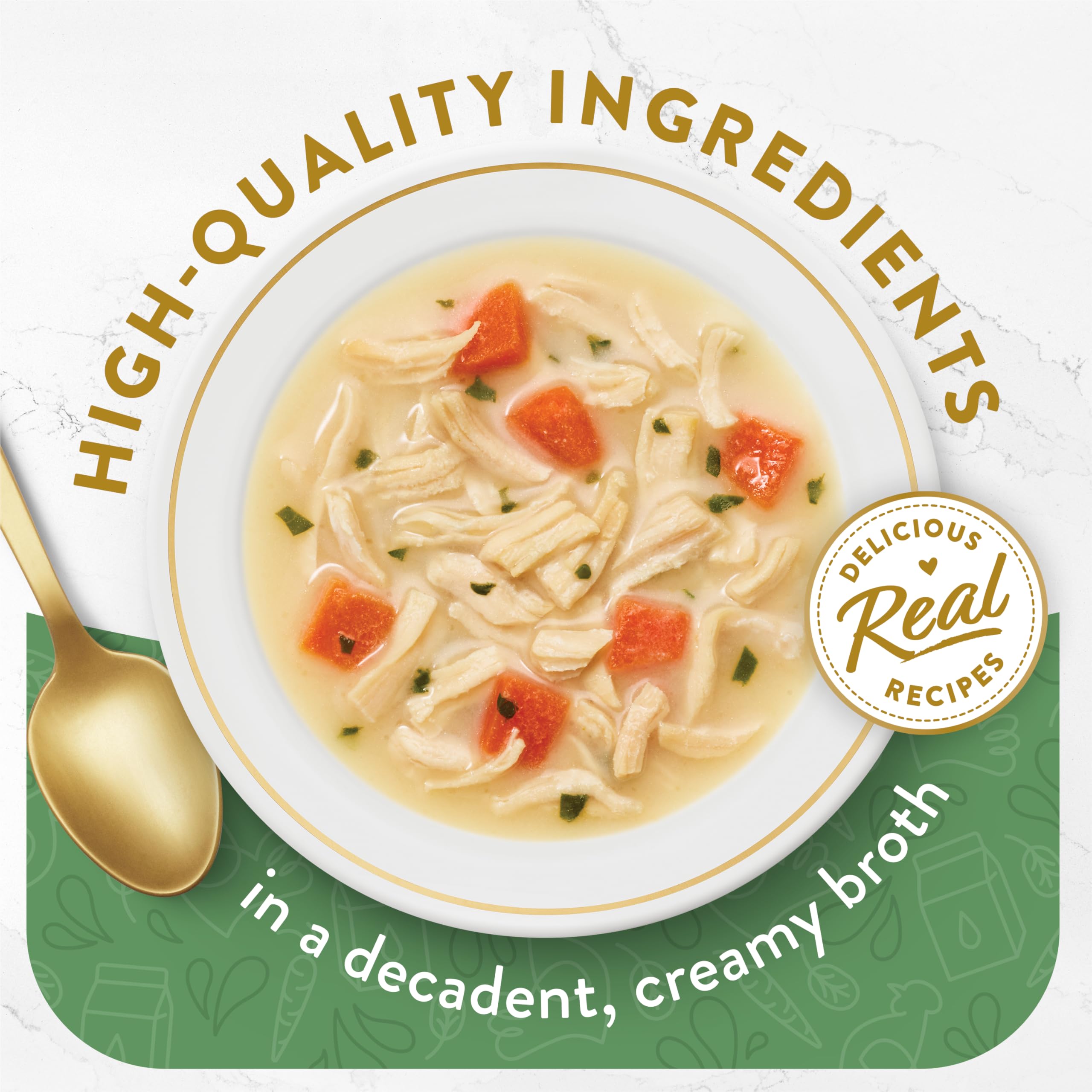 Fancy Feast Broths pollo blanco y verduras, textura suave para gatos mayores