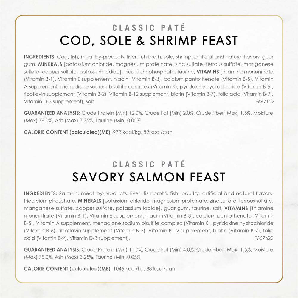 Fancy Feast, caja de mariscos clásica, paté suave para toda la familia felina