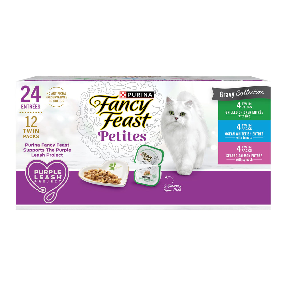 Emballage Fancy Feast Petites Pâté montrant assortiment gourmand pour chats