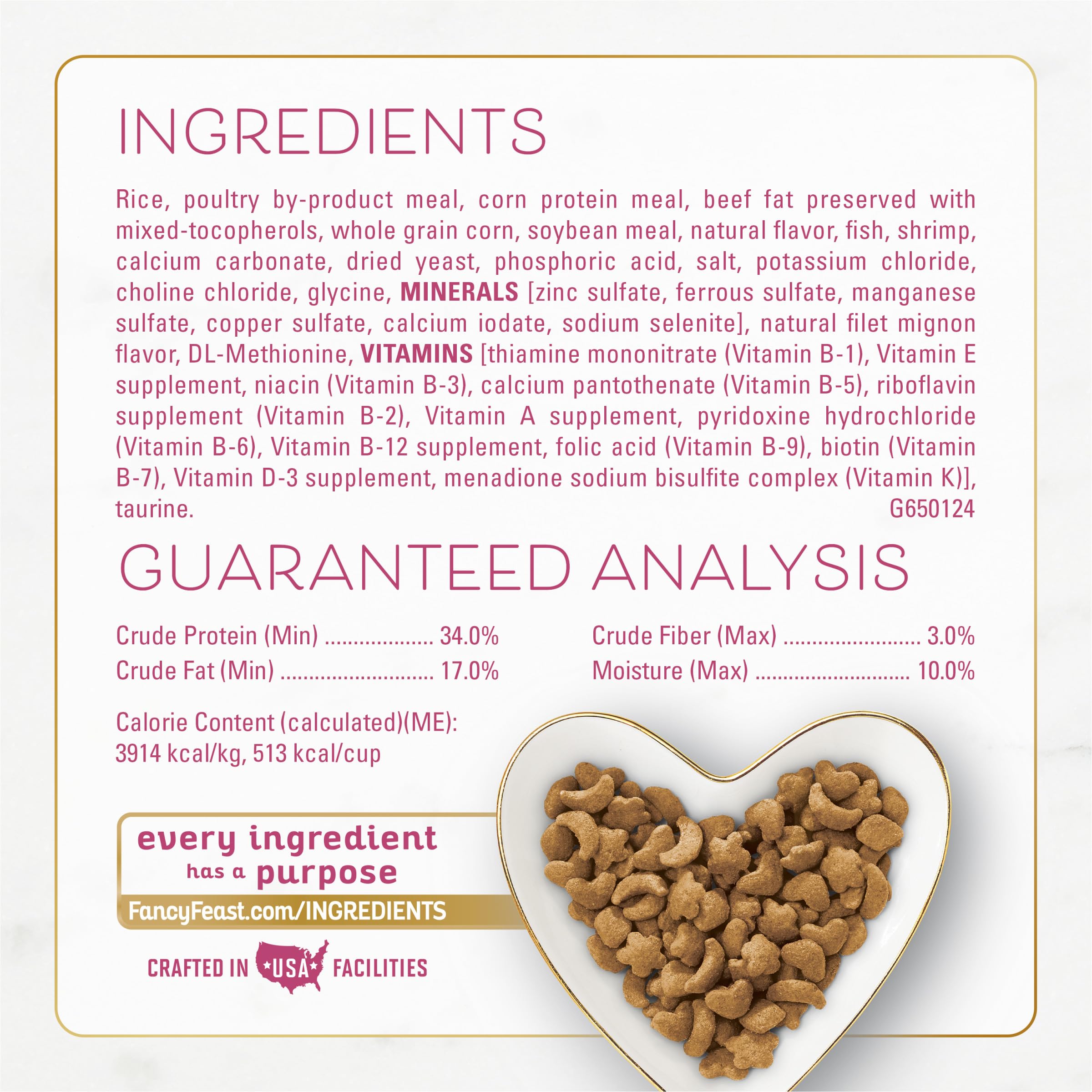 Vitaminas y minerales en Fancy Feast Filet Mignon para bienestar felino.
