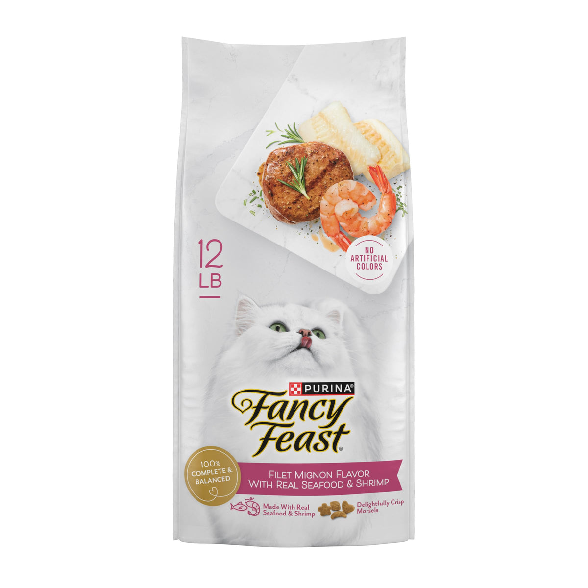 Fancy Feast Filete Mignon con mariscos: trocitos crujientes para una comida sabrosa.