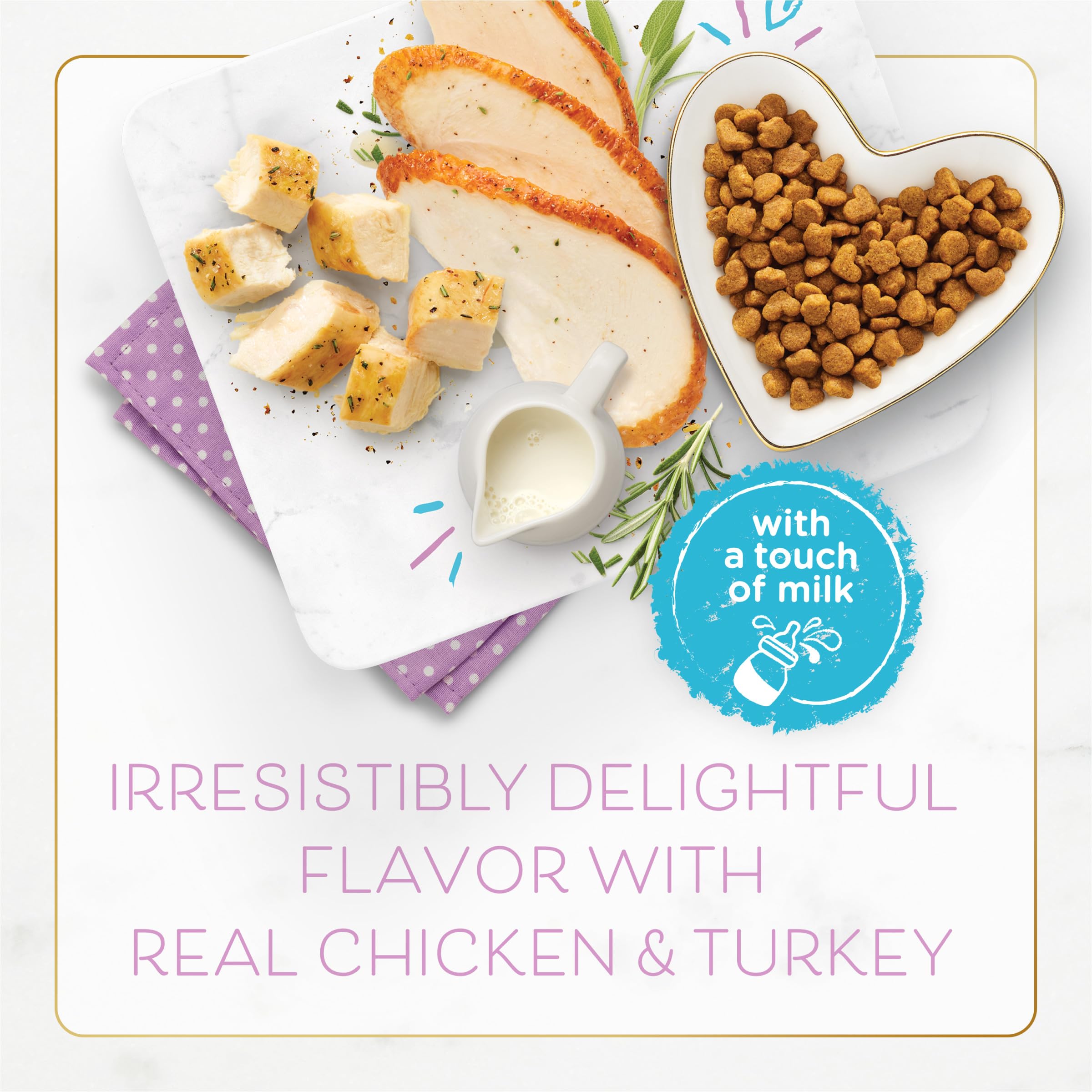 Alimento seco de calidad para gatitos en crecimiento.