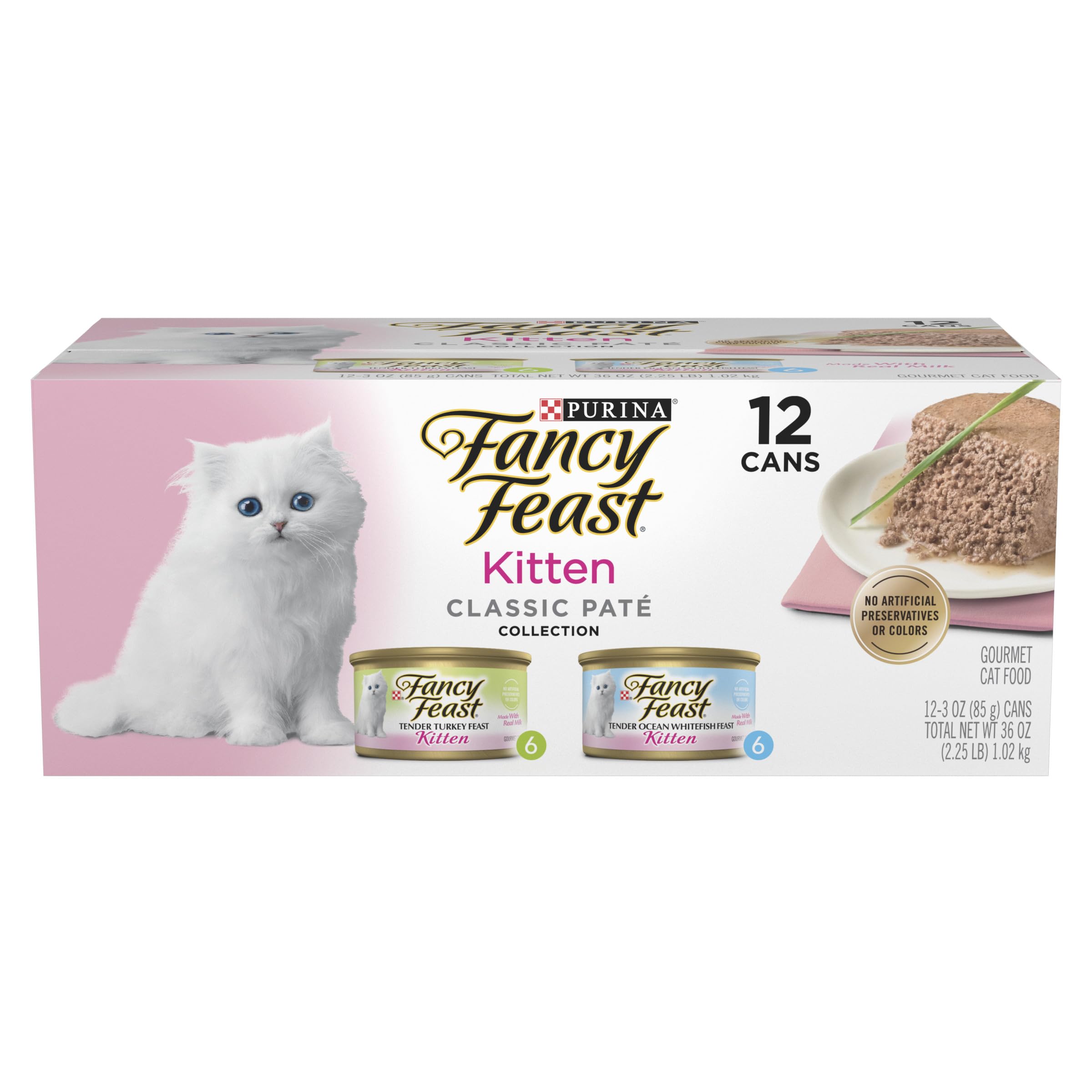 Fancy Feast gatitos pate merluza oceano, lata 3oz, sabor auténtico para gatitos en crecimiento.