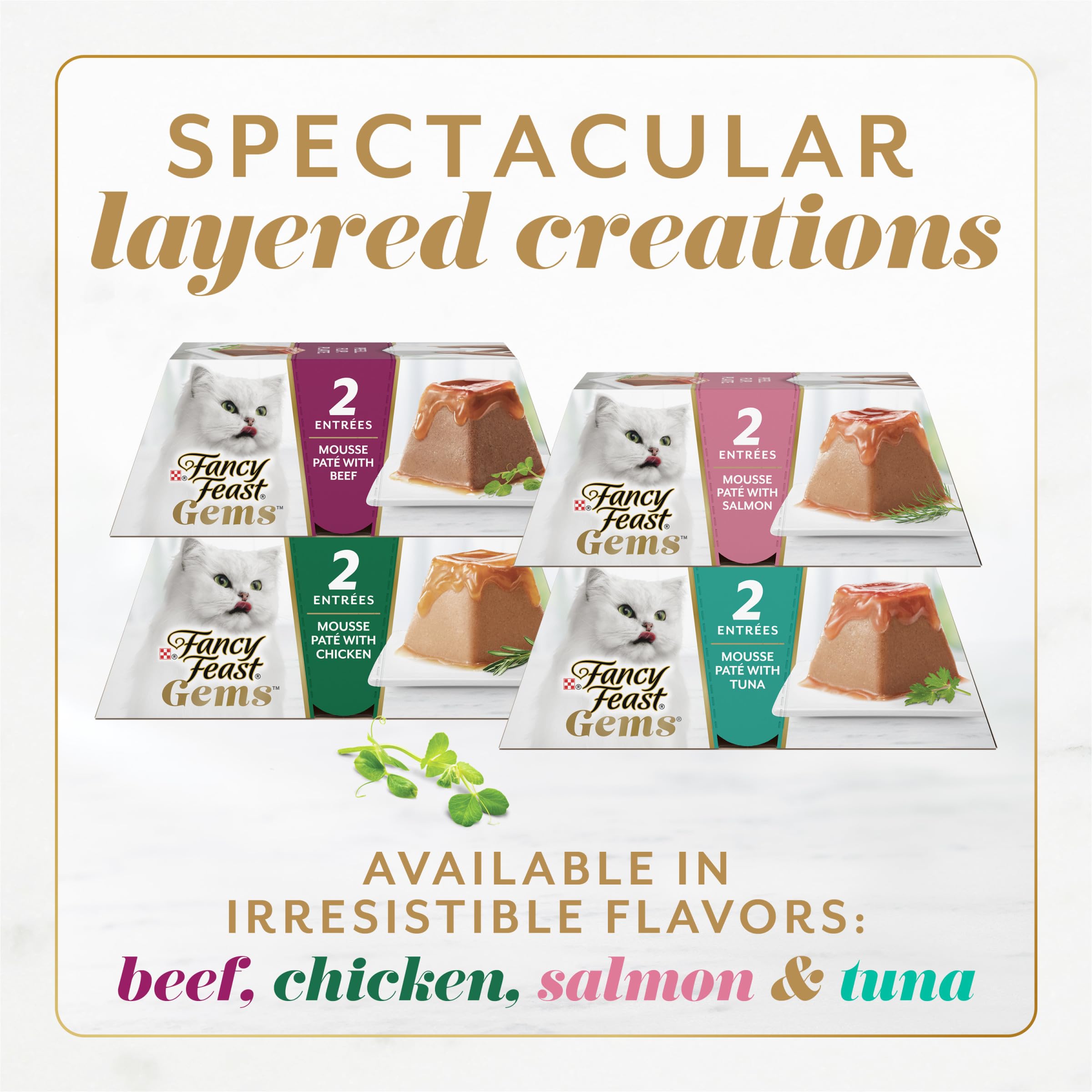 Cascada de salsa sabrosa en Fancy Feast Gems, sabor que podría encantarte.