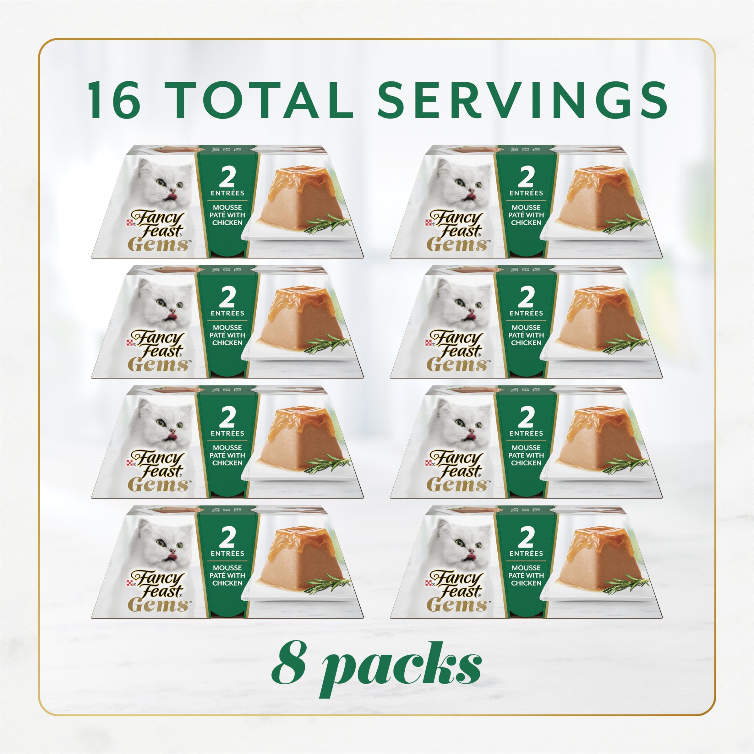 Piramide de paté Fancy Feast Gems de pollo, textura atractiva para gatos exigentes.
