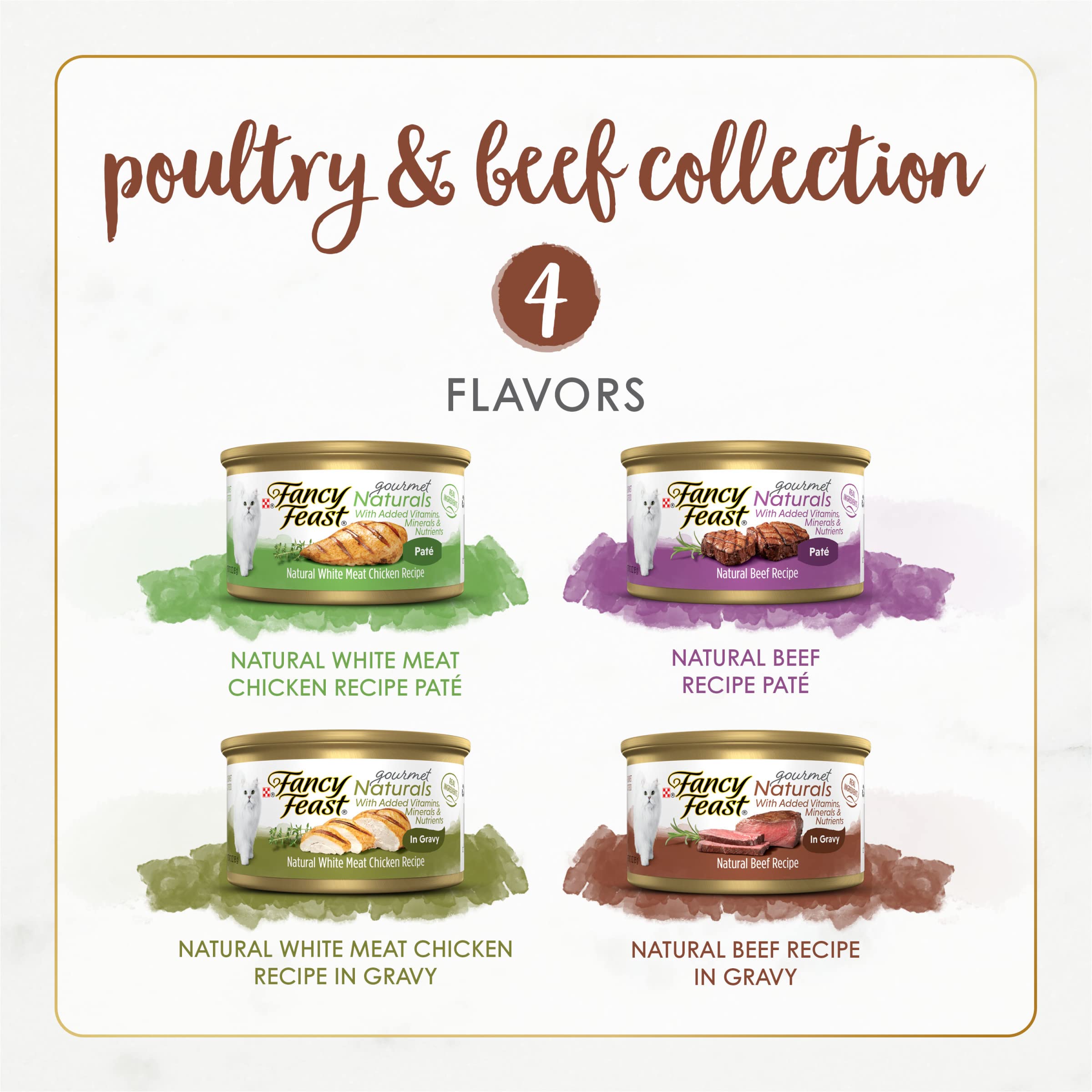 Fancy Feast Gourmet Naturals: lata 3oz de res, sabor que puede atraer el apetito.